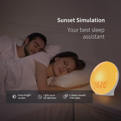 🌅⏰Wake Up Light Sunrise Alarm Clock for Kids, Heavy Sleepers, Bedroom, with Sunrise Simulation, Sleep Aid, Dual Alarms, FM Radio, Snooze, Nightlight, Daylight, 7 Colors, 7 Natural Sounds, Ideal for Gift